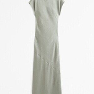 Short-Sleeve Crinkle Satin Maxi Dress